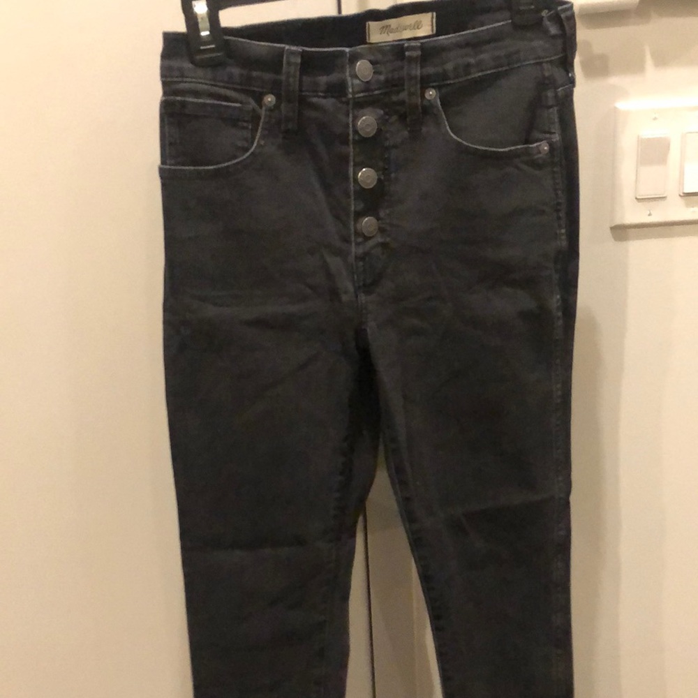 Charcoal Madewell skinny jeans high waisted button up